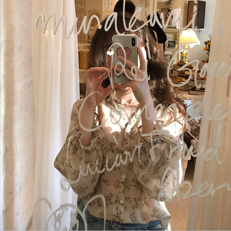 V-izrez Ins Ulzzang šifon Slatka, elegantna ženska tunika od šifona Gornja ljetna odjeća za odmor 3XL košulje Ženske cvjetni print