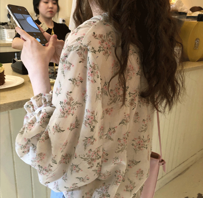V-izrez Ins Ulzzang šifon Slatka, elegantna ženska tunika od šifona Gornja ljetna odjeća za odmor 3XL košulje Ženske cvjetni print