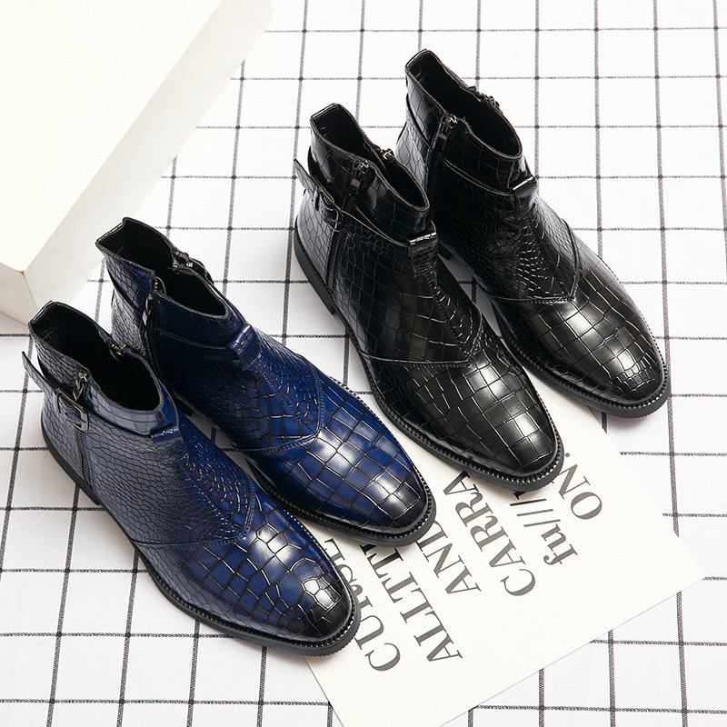 38-48 Crocodile Pattern Ανδρικά PU Δερμάτινες μπότες Misalwa Ρετρό με αγκράφα με φερμουάρ British Chelsea Boots Dropship Ανδρικά παπούτσια μοτοσυκλέτας