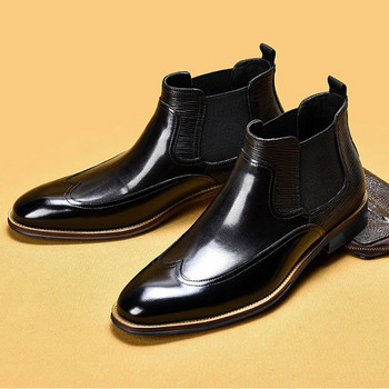 Нови мъжки обувки Chelsea Boots Dress Мъжки обувки PU кафяви модни универсални бизнес ежедневни облекла за улично парти в британски стил Класически боти до глезена