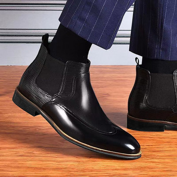 Нови мъжки обувки Chelsea Boots Dress Мъжки обувки PU кафяви модни универсални бизнес ежедневни облекла за улично парти в британски стил Класически боти до глезена