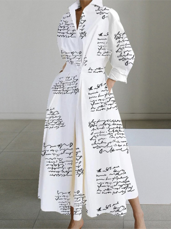 Jesenske nove spuštene košulje Midi haljina Ženska modna haljina s dugim rukavima s printom Elegantna haljina za uredske dame S džepovima Vestidos za putovanje na posao