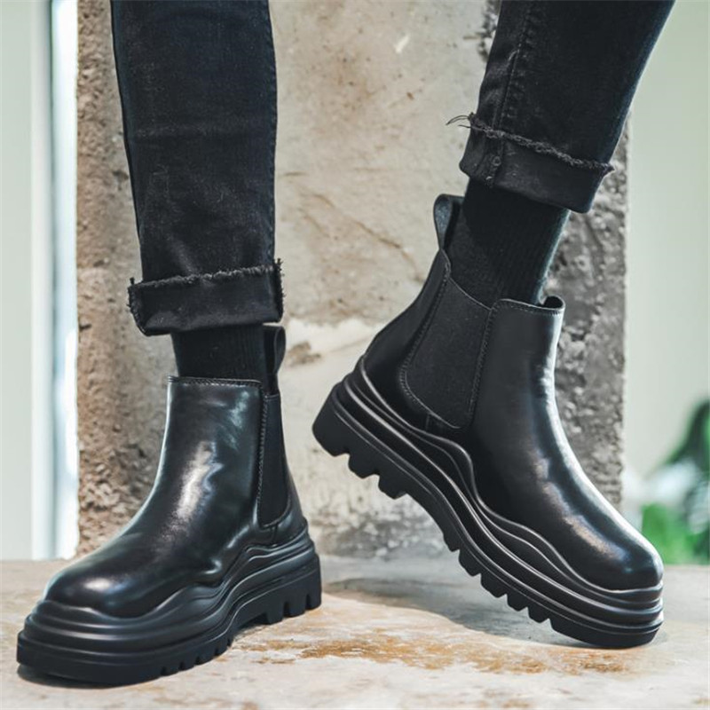 Muške gležnjače Retro Ležerne Chelsea čizme od kože Natikače Muške cipele Muške britanske kratke čizme s platformom