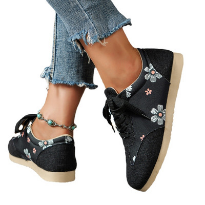 Γυναικεία φλατ αθλητικά παπούτσια 2023 Fashion Lace Up Γυναικεία περιστασιακά παπούτσια για περπάτημα για εξωτερικούς χώρους αναπνεύσιμα με στρογγυλά δάχτυλα Γυναικεία αθλητικά παπούτσια τένις Γυναικεία