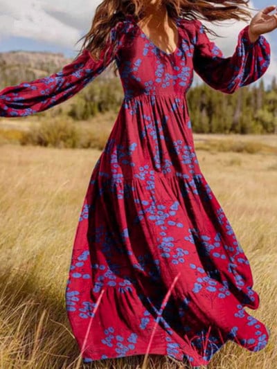 Rochii pentru femei 2023, primavara vara, noua rochie cu imprimeu din raion, maneca lunga, slim fit, rochie lunga, leagan mare, rochie de domnisoara de onoare supradimensionata