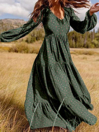 Rochii pentru femei 2023, primavara vara, noua rochie cu imprimeu din raion, maneca lunga, slim fit, rochie lunga, leagan mare, rochie de domnisoara de onoare supradimensionata