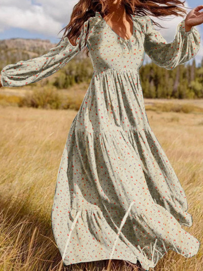 Rochii pentru femei 2023, primavara vara, noua rochie cu imprimeu din raion, maneca lunga, slim fit, rochie lunga, leagan mare, rochie de domnisoara de onoare supradimensionata