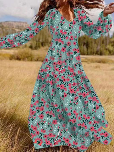 Rochii pentru femei 2023, primavara vara, noua rochie cu imprimeu din raion, maneca lunga, slim fit, rochie lunga, leagan mare, rochie de domnisoara de onoare supradimensionata