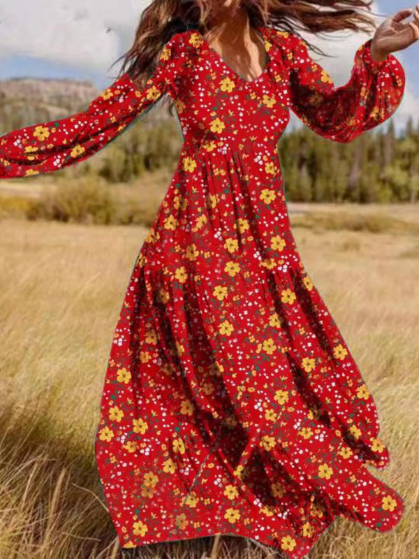 Rochii pentru femei 2023, primavara vara, noua rochie cu imprimeu din raion, maneca lunga, slim fit, rochie lunga, leagan mare, rochie de domnisoara de onoare supradimensionata