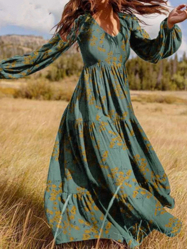 Rochii pentru femei 2023, primavara vara, noua rochie cu imprimeu din raion, maneca lunga, slim fit, rochie lunga, leagan mare, rochie de domnisoara de onoare supradimensionata