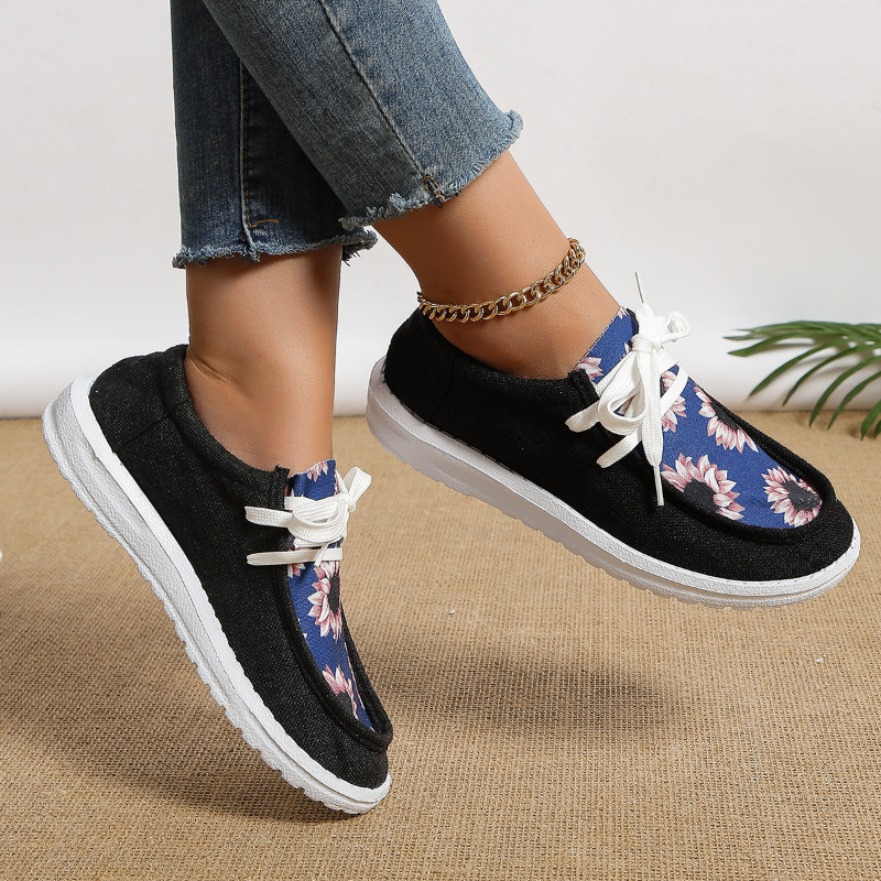 Pantofi de damă 2023, cu flori de modă, pantofi ocazional pentru femei, cu șireturi, cu platformă de mărime mare, panza, pantofi de mers, pantofi de damă în aer liber