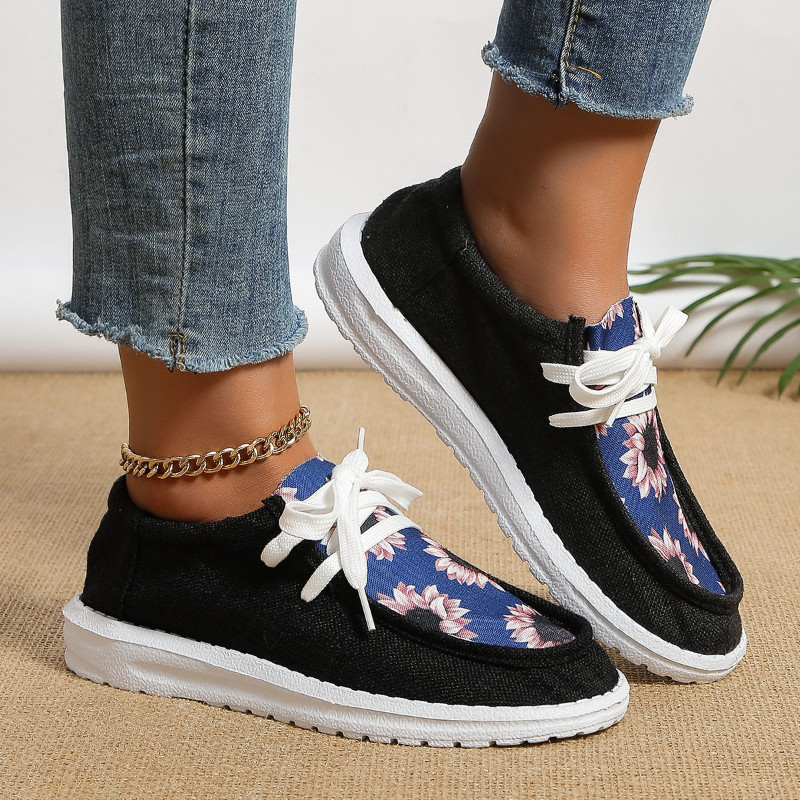 Pantofi de damă 2023, cu flori de modă, pantofi ocazional pentru femei, cu șireturi, cu platformă de mărime mare, panza, pantofi de mers, pantofi de damă în aer liber