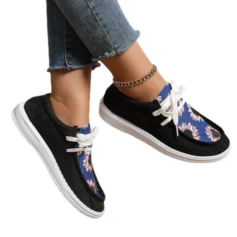 Pantofi de damă 2023, cu flori de modă, pantofi ocazional pentru femei, cu șireturi, cu platformă de mărime mare, panza, pantofi de mers, pantofi de damă în aer liber