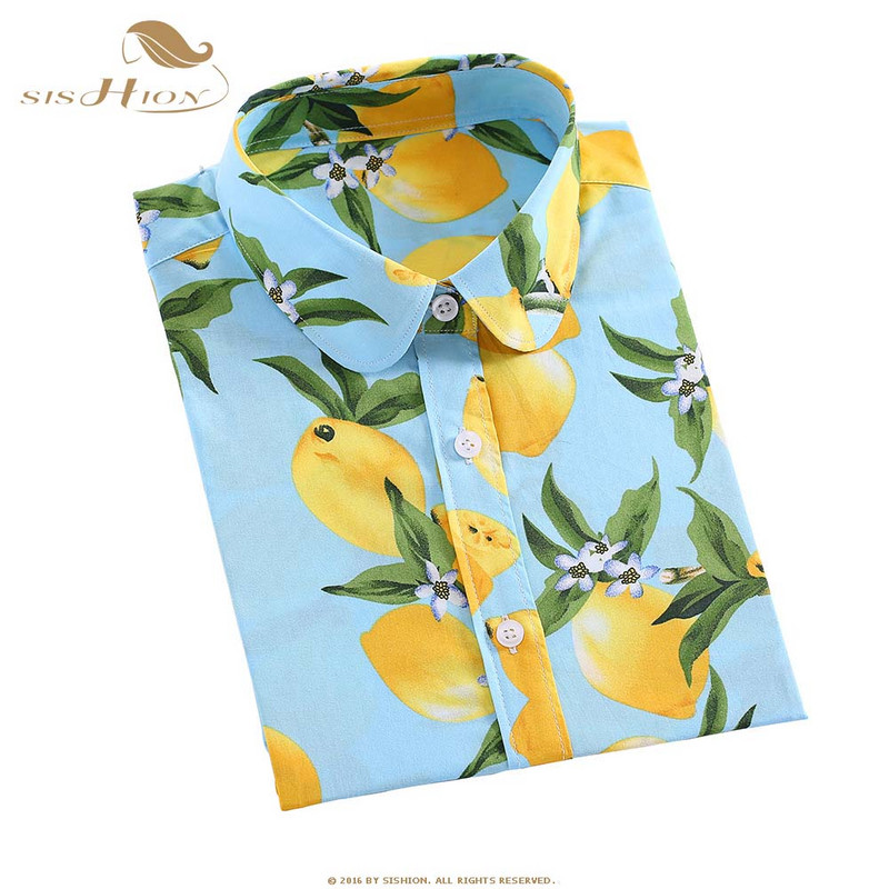 SISHION Γυναικείο βαμβακερό πουκάμισο μόδας Vintage μπλούζες 5XL Plus Size Lemon print Blusas QY0442 Floral Γυναικείο μακρυμάνικο γυναικείο τοπ