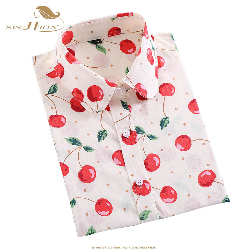 SISHION Γυναικείο βαμβακερό πουκάμισο μόδας Vintage μπλούζες 5XL Plus Size Lemon print Blusas QY0442 Floral Γυναικείο μακρυμάνικο γυναικείο τοπ