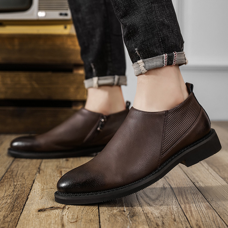 Ανοιξιάτικο φθινόπωρο βρετανικά ανδρικά παπούτσια αιτιατού τύπου Vintage γνήσιο δέρμα Μποτάκια αστραγάλου Εργαλεία με φερμουάρ Chelsea Μπότες Ανδρικές μπότες Wedge