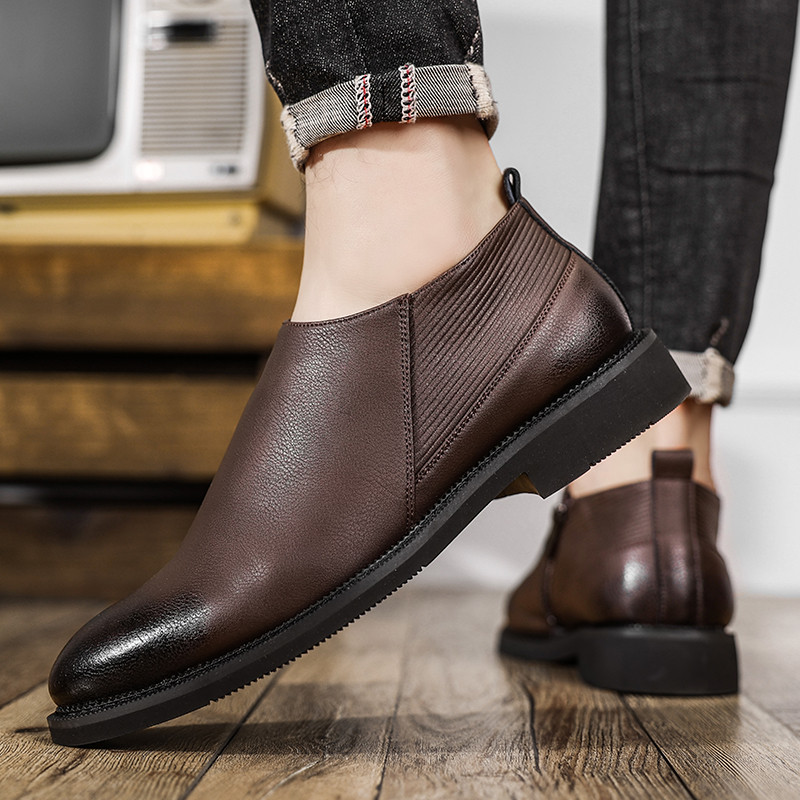 Ανοιξιάτικο φθινόπωρο βρετανικά ανδρικά παπούτσια αιτιατού τύπου Vintage γνήσιο δέρμα Μποτάκια αστραγάλου Εργαλεία με φερμουάρ Chelsea Μπότες Ανδρικές μπότες Wedge