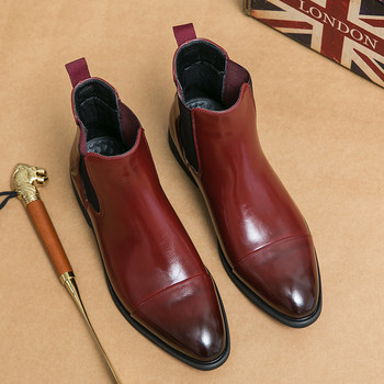 Луксозни класически мъжки ботуши от естествена кожа Обувки за парти рокли Старши мъжки бизнес обувки Модни къси ботуши Червени ботуши Челси Ботуши