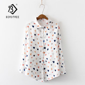 New Arrival Γυναικεία πολύχρωμη ζωγραφιά Love Heart Print Μακρυμάνικο λευκό πουκάμισο μπλούζα με γυριστό γιακά Κομψή μπλούζα T97503F