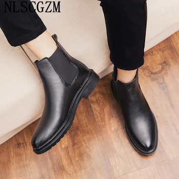 Кафяви ботуши Челси Мъжки кожени ежедневни обувки за мъже 2023 глезени за мъже Мъжки кожени ботуши Мъжки черни обувки на платформа Мъжки