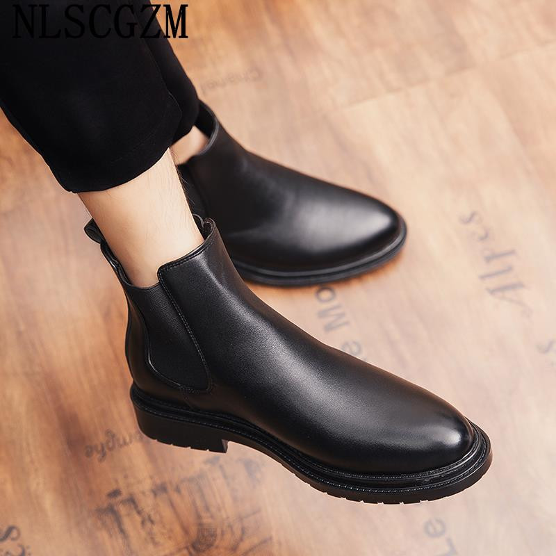 Smeđe Chelsea čizme Muške kožne ležerne cipele za muškarce 2023. Gležnjače za muškarce Muške kožne čizme Muške crne muške cipele s platformom