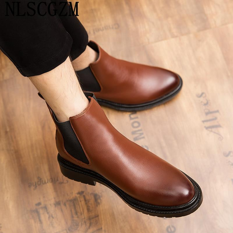 Smeđe Chelsea čizme Muške kožne ležerne cipele za muškarce 2023. Gležnjače za muškarce Muške kožne čizme Muške crne muške cipele s platformom