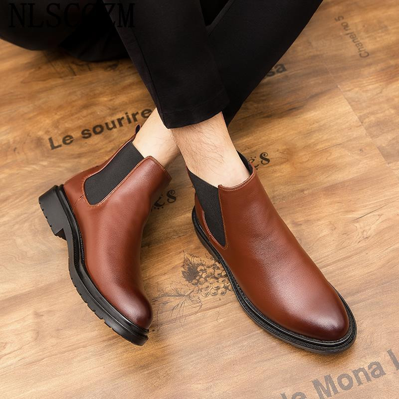 Smeđe Chelsea čizme Muške kožne ležerne cipele za muškarce 2023. Gležnjače za muškarce Muške kožne čizme Muške crne muške cipele s platformom