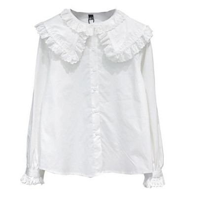 Γυναικεία κομψά πουκάμισα με γιακά Peter Pan Κορεάτικο στυλ, χαριτωμένα γλυκά βολάν Μπλούζα δαντέλα Lolita Kawaii Lovely Daily Streetwear