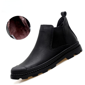 WEH Man Winter Chelsea Boots Fur Warm Leather Shoes Design Мъжки ботуши Мъжки кожа Ръчно изработени черни ботуши