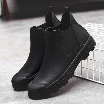 WEH Man Winter Chelsea Boots Fur Warm Leather Shoes Design Мъжки ботуши Мъжки кожа Ръчно изработени черни ботуши