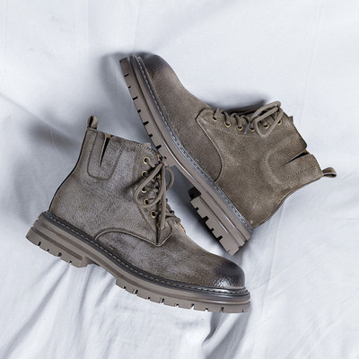 Misalwa Ανοιξιάτικες Ανδρικές Δερμάτινες Μπότες φθινοπώρου Casual Μπότες με μεσαίο τακούνι κίτρινες ανδρικές μπότες υπαίθριας εργασίας στρατιωτικές καουμπόικες μπότες σουέτ