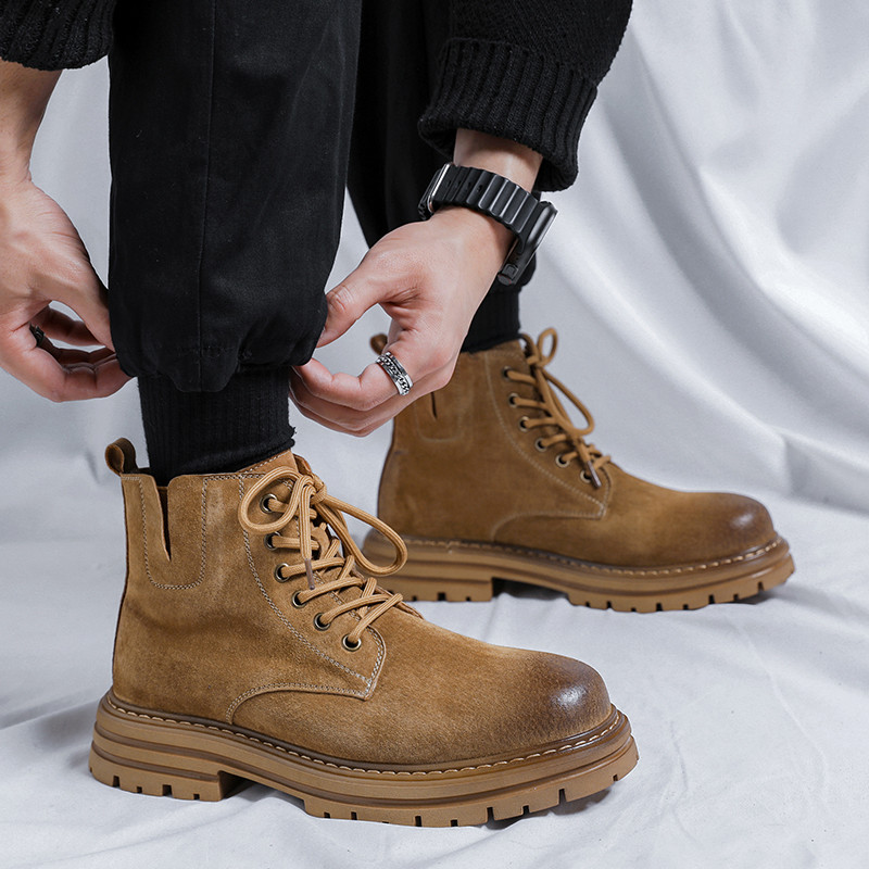 Misalwa Ανοιξιάτικες Ανδρικές Δερμάτινες Μπότες φθινοπώρου Casual Μπότες με μεσαίο τακούνι κίτρινες ανδρικές μπότες υπαίθριας εργασίας στρατιωτικές καουμπόικες μπότες σουέτ