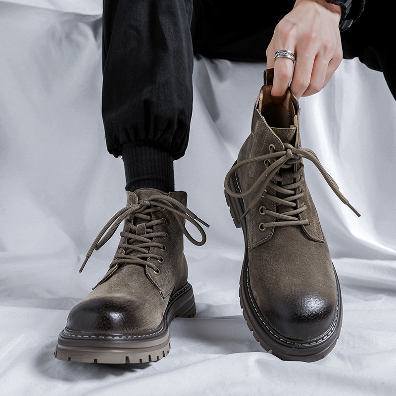 Misalwa Ανοιξιάτικες Ανδρικές Δερμάτινες Μπότες φθινοπώρου Casual Μπότες με μεσαίο τακούνι κίτρινες ανδρικές μπότες υπαίθριας εργασίας στρατιωτικές καουμπόικες μπότες σουέτ