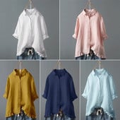 Tricouri vintage din bumbac și in pentru femei Bluze cu mânecă scurtă de vară de culoare uni Volane Tricouri dulci Topuri Streetwear Tricouri casual