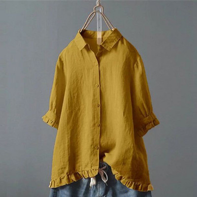 Tricouri vintage din bumbac și in pentru femei Bluze cu mânecă scurtă de vară de culoare uni Volane Tricouri dulci Topuri Streetwear Tricouri casual