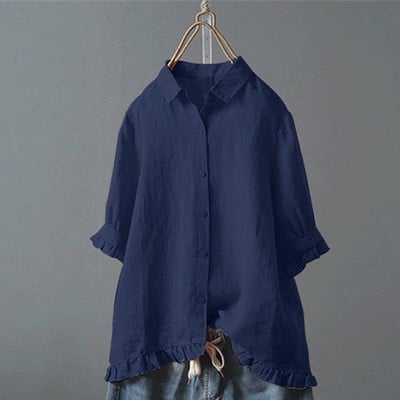 Tricouri vintage din bumbac și in pentru femei Bluze cu mânecă scurtă de vară de culoare uni Volane Tricouri dulci Topuri Streetwear Tricouri casual