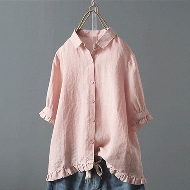 Tricouri vintage din bumbac și in pentru femei Bluze cu mânecă scurtă de vară de culoare uni Volane Tricouri dulci Topuri Streetwear Tricouri casual