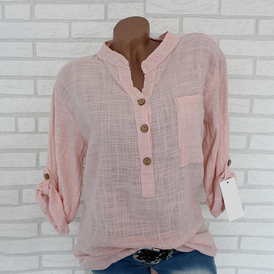 Tricou cu mânecă scurtă de vară pentru femei, cu decolteu în V, vintage Harajuku, cu nasturi, bluză, lejer, de culoare solidă, din bumbac, din in.