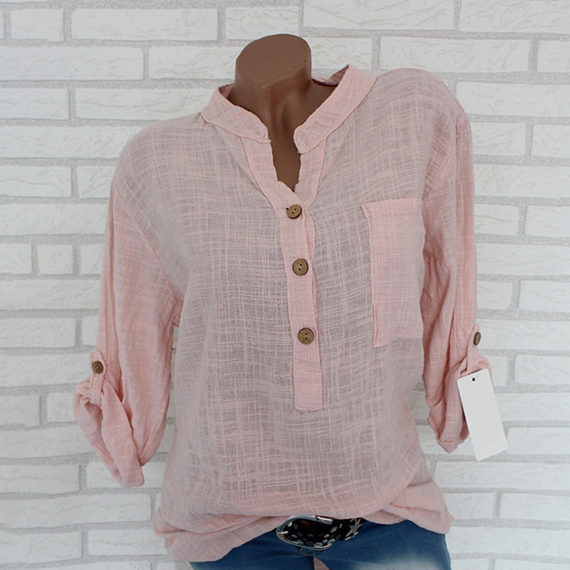 Tricou cu mânecă scurtă de vară pentru femei, cu decolteu în V, vintage Harajuku, cu nasturi, bluză, lejer, de culoare solidă, din bumbac, din in.