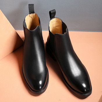 Мъжки класически ретро ботуши Челси от  кожа Мъжки модни боти до глезена Мъжки ежедневни къси ботуши в британски стил Високи обувки