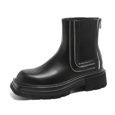 Ανδρικές και γυναικείες μπότες αστραγάλου με τετράγωνο δάχτυλο από Μπότες μοτοσυκλέτας με φερμουάρ Ανδρικές μπότες Slip On Platform Παπούτσια