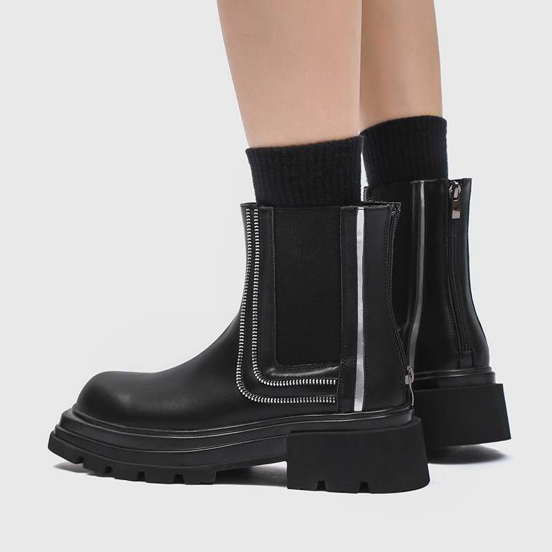 Ανδρικές και γυναικείες μπότες αστραγάλου με τετράγωνο δάχτυλο από Μπότες μοτοσυκλέτας με φερμουάρ Ανδρικές μπότες Slip On Platform Παπούτσια