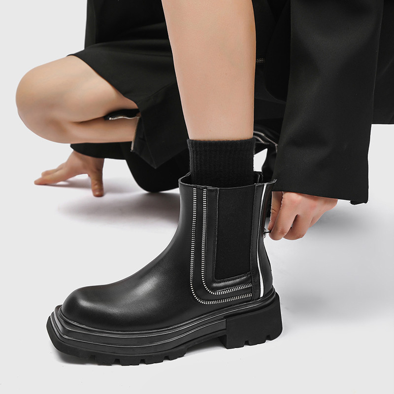 Ανδρικές και γυναικείες μπότες αστραγάλου με τετράγωνο δάχτυλο από Μπότες μοτοσυκλέτας με φερμουάρ Ανδρικές μπότες Slip On Platform Παπούτσια