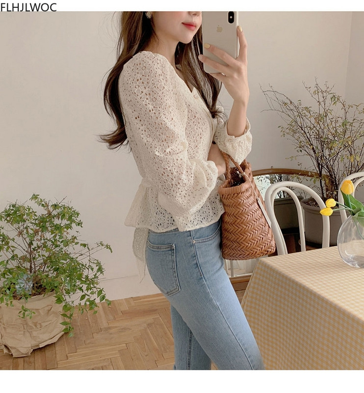 Izdubljena heklana čipkana šik kratke kratke majice slatke Lolita slatke djevojke Bluza s leptir mašnom na vezanje i jednoredno kopčanje