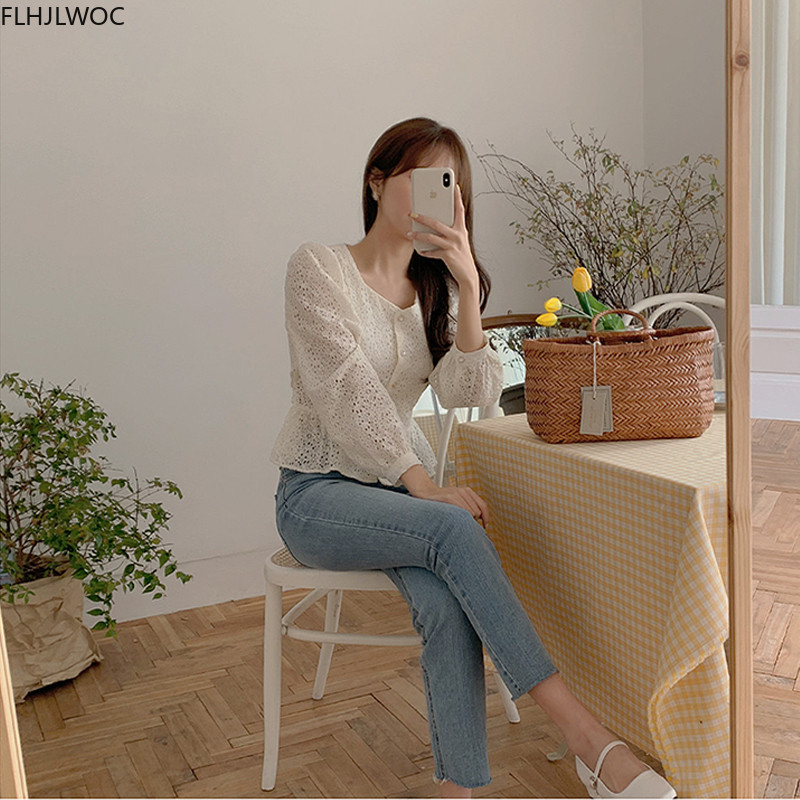 Izdubljena heklana čipkana šik kratke kratke majice slatke Lolita slatke djevojke Bluza s leptir mašnom na vezanje i jednoredno kopčanje