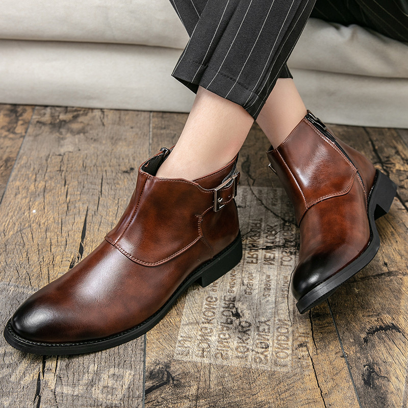 Χειμερινές μπότες Υψηλής ποιότητας Δερμάτινες μπότες Chelsea Ανδρικές μπότες Business Designer Μόδα με χοντρή σόλα με μύτη λουστρίνι