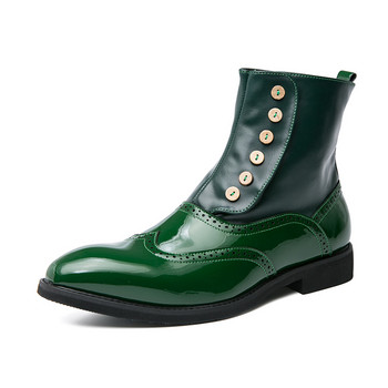 Мъжки зелени ботуши Челси Винтидж къси ретро обувки до глезена Средна кройка Ежедневни кожени ботуши с кука