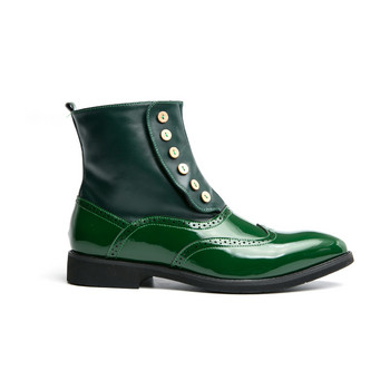 Мъжки зелени ботуши Челси Винтидж къси ретро обувки до глезена Средна кройка Ежедневни кожени ботуши с кука