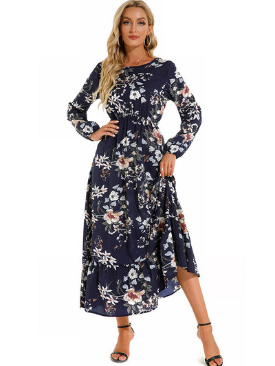 Rochie Boho elegantă, florală, pentru femei, cu talie înaltă, rochii maxi boeme, pentru femei, 2022, șic, coreeană, ținute de plajă cu mâneci lungi.