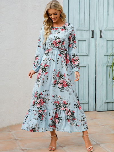 Rochie Boho elegantă, florală, pentru femei, cu talie înaltă, rochii maxi boeme, pentru femei, 2022, șic, coreeană, ținute de plajă cu mâneci lungi.